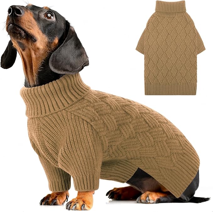 AOFITEE Small Dog Sweater, XS Dog Sweater, Warm Dogs Halloween Sweaters, Dogs Winter Sweaters for Pet Girl Boy, Turtleneck Thick Puppy Sweatshirt Female Male for Yorkie, Chihuahua (Brown, XSmall)