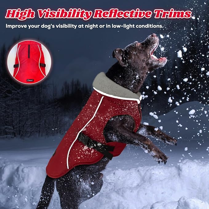 EMUST Dog Winter Coat, Thick Windproof Dog Jacket, Pet Winter Vest for Small/Medium/Large Dogs, Red, XXL