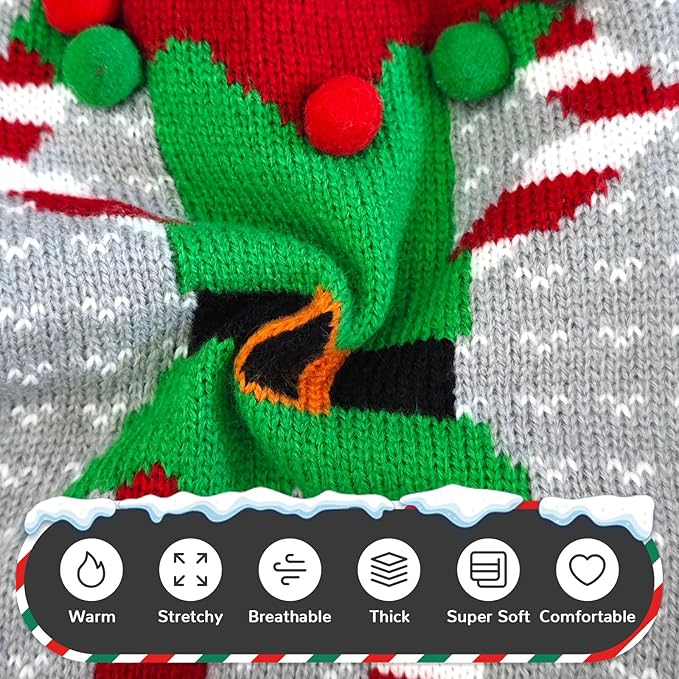 PETCARE Dog Christmas Sweater Ugly Elf Clown Cat Sweater Vest Pet Jumper Grey Green Holiday Dog Clothes Puppy Sweaters for Small Medium Large Dogs Cats Fall Winter Outfits Xmas Dogs Costume,Small