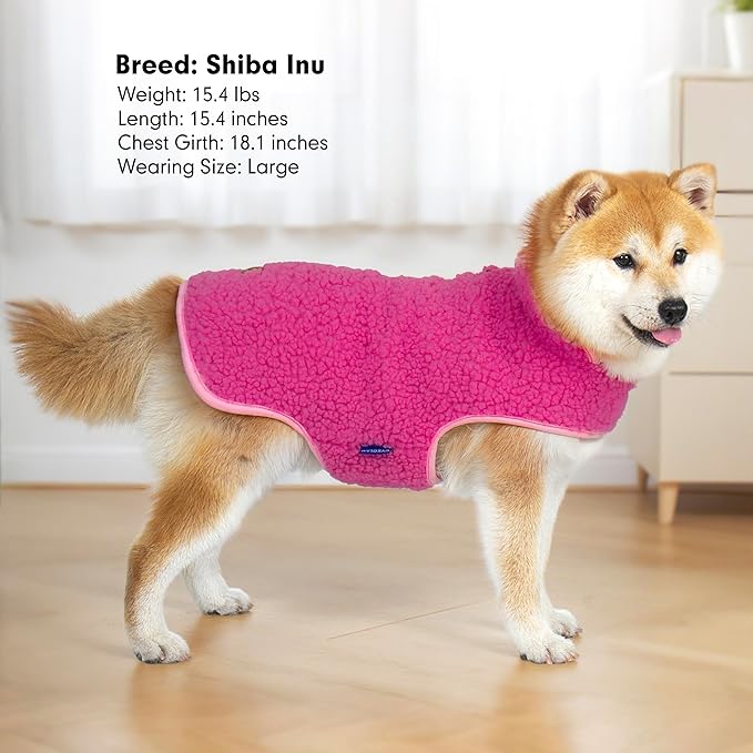 cyeollo Warm Dog Coat Sherpa Dog Winter Coat, Reversible Fleece Doggie Jackets Sweater Vest for Small Dogs Male with Leash Hole, Soft Cold Weather Pet Clothes, Fuchsia M