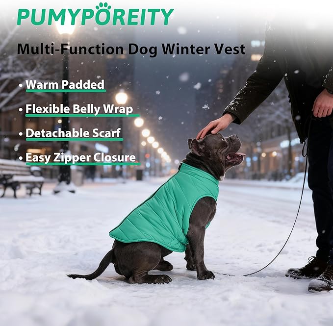 PUMYPOREITY Dog Puffer Coat with Detachable Scarf, Warm Padded Cold Weather Vest, Windproof Lightweight Snowsuit, Water Resistant Dog Winter Coats, Thermal Winter Jacket for Small Medium Large Dogs