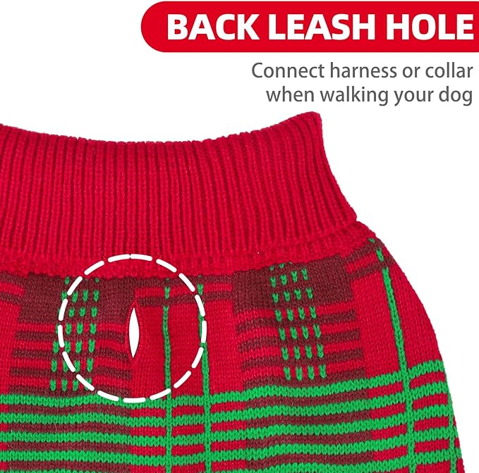 PUPTECK Dog Christmas Sweaters for Large Medium Small Dogs - Fall Outfit Classic Plaid Style Puppy Holiday Winter Coat Clothes Warm