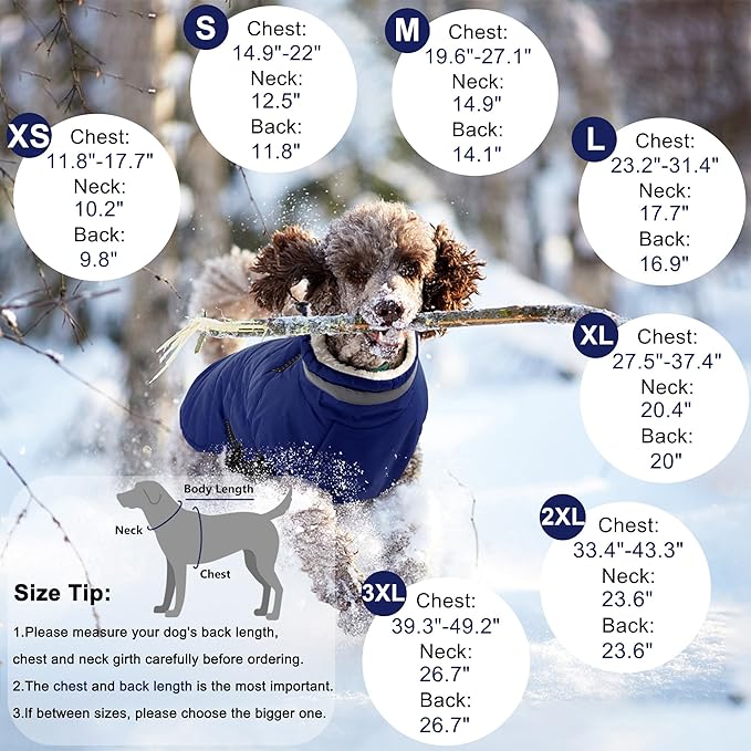 Dogcheer Dog Coat, Waterproof Dog Jacket with Harness, Reflective Adjustable Puppy Winter Coat with Zipper, Christmas Snow Jacket Clothes for Small Medium Large Dogs - Blue L