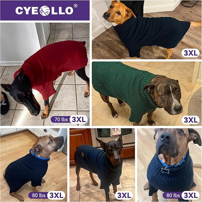 cyeollo 4XL Dog Sweater,Pullover Turtleneck for Large Dogs, Classic Knitwear Fall Winter Cold Weather Pet Clothes Warm Pet Apparel Large Big Dog Sweaters Male, Royal Blue XXXXL