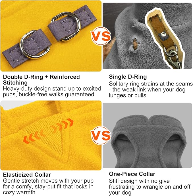 BEAUTYZOO Dog Fleece Vest Sweater Winter Jacket for Small and Medium Dogs with D-Ring Leash Cold Weather Coat Hoodie for XS S M Dogs Boy or Girls, Yellow XS