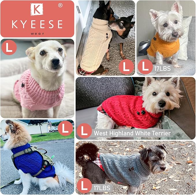 KYEESE Dog Sweater Comfy Pet Coat for Fall Winter Cold Weather Soft Pullover Dog Sweaters for Small Dogs Girl Warm Turtleneck Small Dogs Sweater Stretchy Knitwear Cat Clothes with Gingham Patchwork
