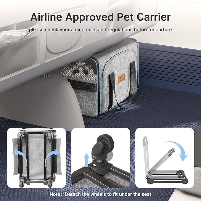 Western Home Expandable Cat Carrier with Wheels Airline Approved, Removable Soft Carrier, Rolling Cat Carrier for Puppy and Kitten with Telescopic Handle Suitable for Traveling/Hiking/Camping