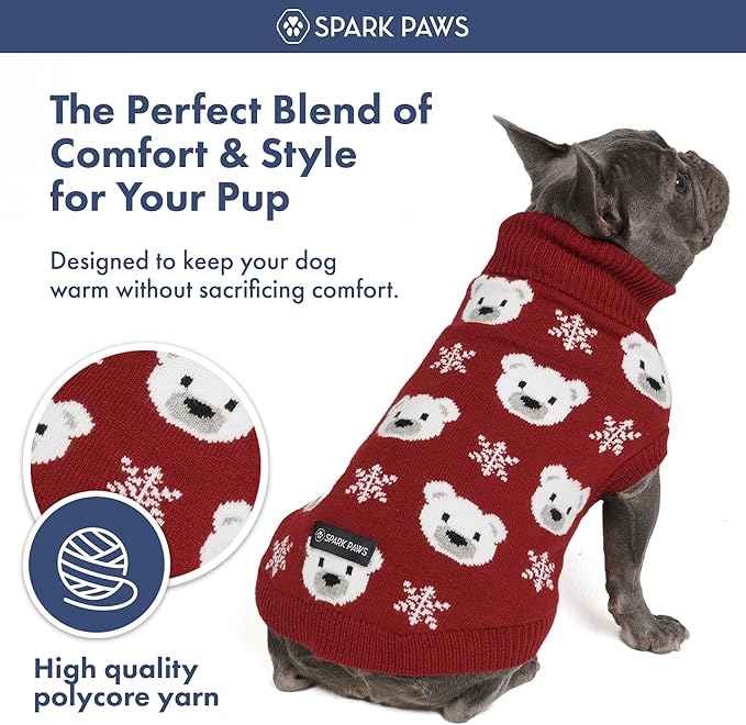 Spark Paws Christmas Dog Sweater – Ultra Soft Holiday Knit Sweater for Small, Medium & Large Dogs, Cute Pet Sweater for French Bulldogs & Big Dogs, Easy Potty V Cut Design Jacket - (Polar Bear, M)
