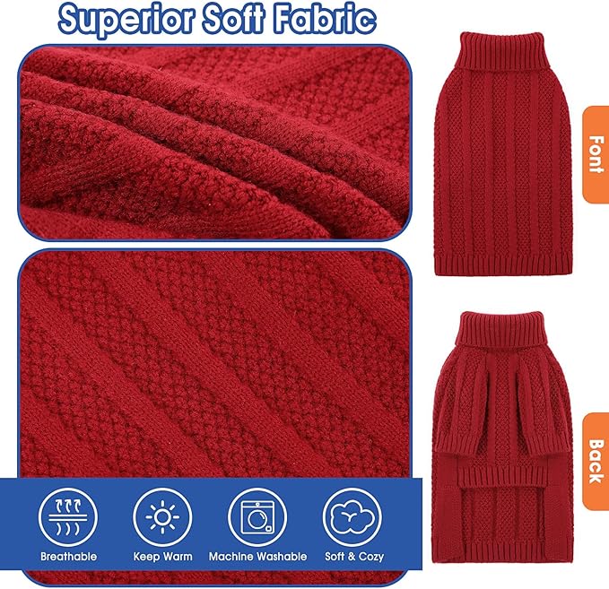 Queenmore XSmall Dog Sweater,Small Sweaters for Dog,Soft Knitted Dogs Sweater Christmas Clothing,Turtleneck Pullover Puppy Sweaters for Dogs Girls Boys,Cozy Pet Knitwear for Teacup,Chihuahua(Red,XS)