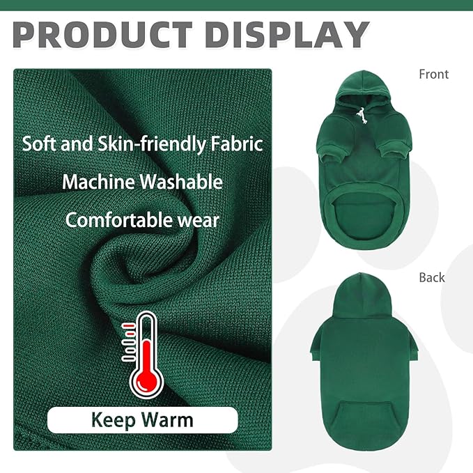 KOOLTAIL Basic Dog Hoodie - Soft & Warm Pet Hoodie Sweater with Leash Hole and Pocket, Dog Winter Coat, Cold Weather Clothes Sweatshirt for Small Medium Large Dogs Puppy Cat Boys Girls Green XL/XXL