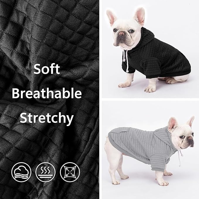 2 Pack Dog Hoodie Sweaters for Small Medium Dogs Warm Dog Clothes for Large Dogs Soft Waffle-Like Laminated Sweatshirt Bulldog (Black, XL (Back: 23.5",Chest: 32.5", Neck: 21"))