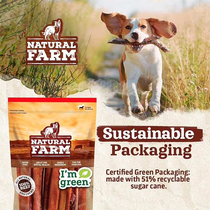 Natural Farm Pet Pizzle Bully Sticks (10 Inch, 12 Pack), Pixie Chew, Extra-Thin Pet Treats - Grain-Free, High Protein, Best Rawhide Alternative for Small, Puppies or Senior Dogs