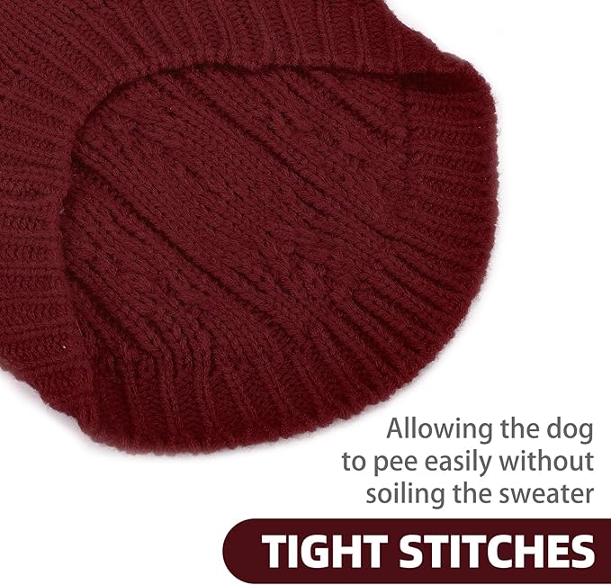 PUPTECK Dog Sweater, Turtleneck Warm Knitted Pullover Coat, Thick Cable Knitwear Clothes in Winter, Pet Apparel Outfits for Small Medium Dogs, for Cold Weather Indoor & Outdoor, Deep Red SM