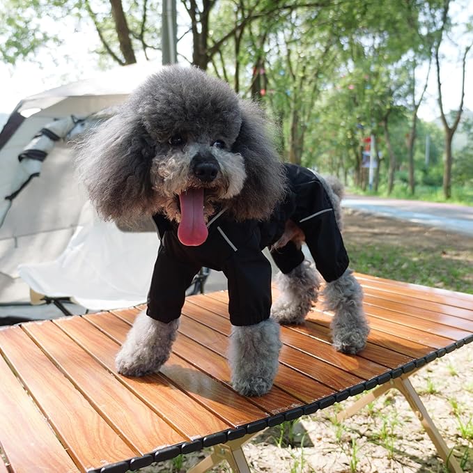 LOVELONGLONG Fleece-Lined Dog Raincoat with Removable Hood – Waterproof Winter Full Body Dog Jacket – Windproof Snowproof Cold-Weather Suit – Black-F M