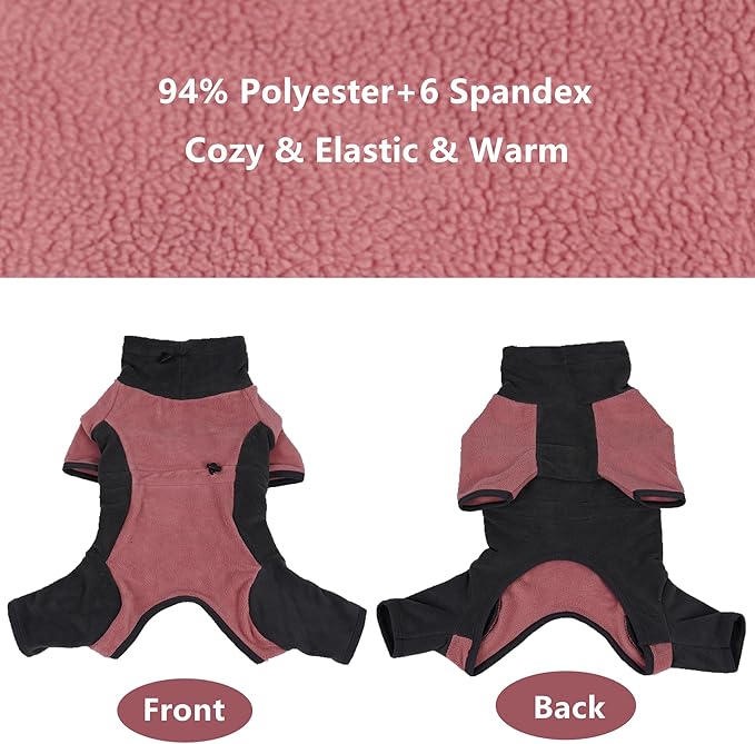 Dog Winter Coat - Warm Fleece Jacket, Windproof Pullover Bodysuit, Fullbody Pajamas Onesie for Medium Large Dogs (XSmall, Pink)