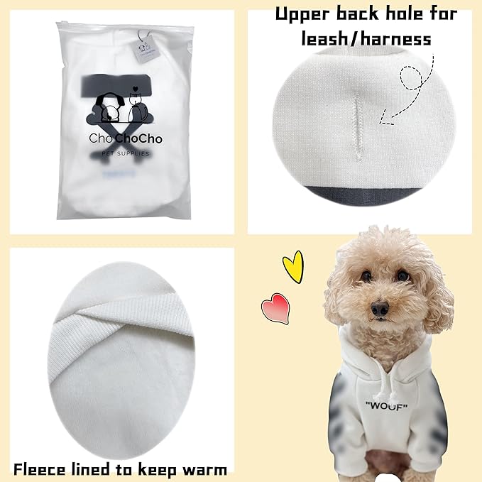 ChoChoCho Stylish Dog Hoodie Dog Clothes Streetwear Cotton Sweatshirt Fashion Outfit for Dogs Cats Puppy Small Medium Large (4XL, White)