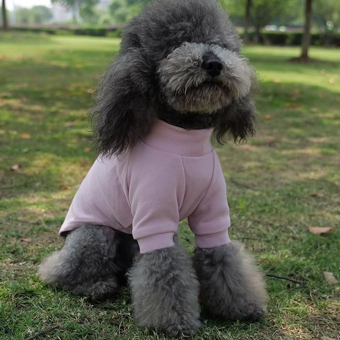 Lovelonglong Ribbed Dog T-Shirt Cotton Knitted Dog Sweaters for All Season Pet T-Shirts for Large Medium Small Dogs Light Pink XS