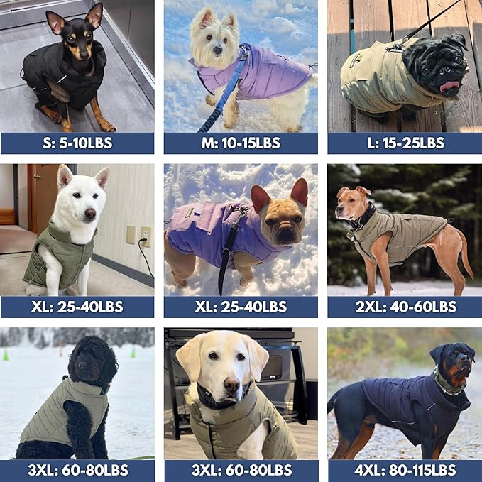 Spark Paws Dog Winter Jacket, Water-Resistant Coat, Warm Reflective Windproof Fleece-Interior, for Medium and Large Dogs - Olive - 3XL