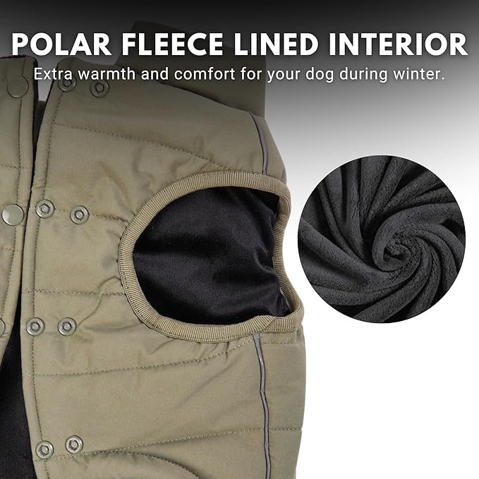 Spark Paws Dog Winter Jacket, Water-Resistant Coat, Warm Reflective Windproof Fleece-Interior, for Medium and Large Dogs - Olive - L