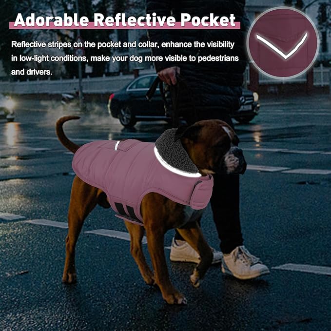 Dog Coat, Waterproof Dog Winter Jacket with Pocket, Reflective Adjustable Pet Snow Vest, Warm Cozy Fleece Sweater for Small Medium Extra Large Dogs - Light Pink, 2XL