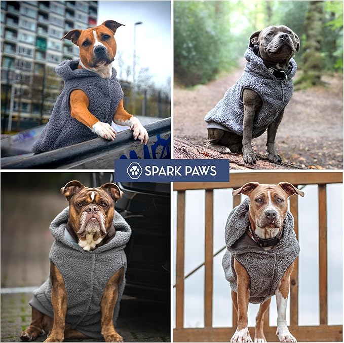 Spark Paws Teddy Dog Sweater, Sherpa Vest with Warm Fleece Lining, Winter Coat Suitable for Small Medium Large XL XXL Breeds - Grey - 2XL