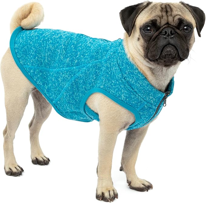 Kurgo Core Dog Sweater with Fleece Lining, Cold Weather Pet Jacket, Zipper Opening for Harness, Adjustable Neck, Year-Round for Small Dogs (Heather Blue, X-Small)