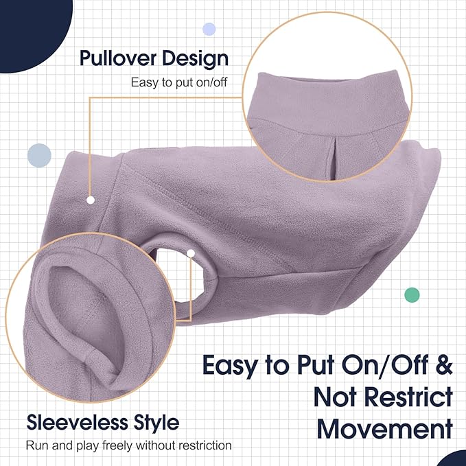 IECOii 2 Pack Dog Fleece Sweaters Vest Boy Girl - Warm & Stretchy & Soft Dogs Fleece Sweaters for Walking, Hiking, Running, Camping, Hunting in Fall & Winter (Size XL,Dark Purple & Light Purple)