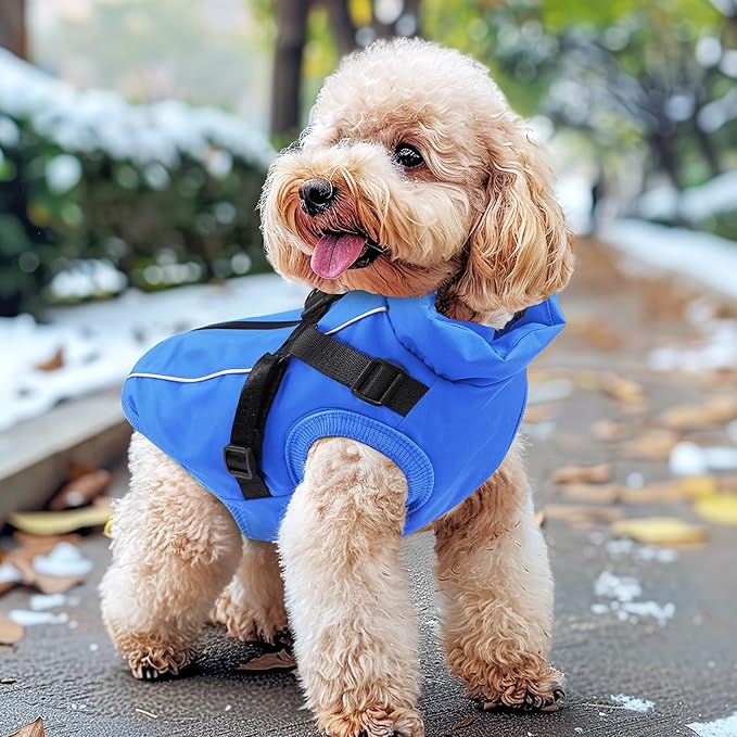 Dog Winter Coat Reflective Water-Resistant Jacket, Fleece Lined Windproof Puppy Coat with Back Zipper & D-Ring, Cold Weather Dog Coats for Small Medium Large Dogs (L, Blue)