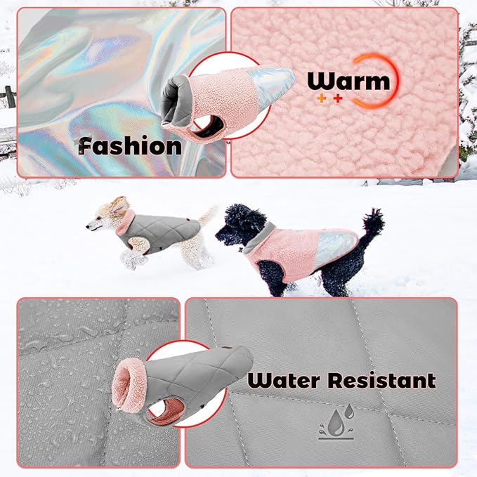 EMUST Dog Feece Jacket, Soft Dog Vest Warm Cold Weather Coats for Small Medium Dogs Boy or Girl for Fall Winter, Pink, L