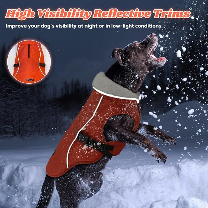 EMUST Dog Coat Winter, Waterproof Pet Snow Jacket for Winter, Adjustable Small/Medium/Large Dog Coat, Orange, L