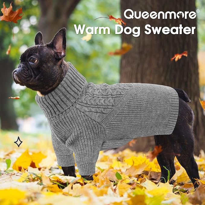 Queenmore XXL Dog Sweaters for Large Breeds, Large Dog Christmas Sweater, Soft & Warm Turtleneck Knitwear Pullover for Male/Female Pets, Winter Doggy Coat for Doberman/Pitbull/Great Dane - Grey, XXL