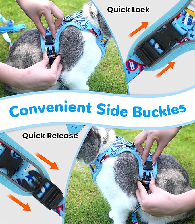 Halypet Cat Harness and Leash Set for Walking, Escape Proof Adjustable Vest Harness with 3-in-1 Integrated Buckles, Easy Control Soft Breathable Mesh with Reflective Strips for Cats, M,Azure Blue