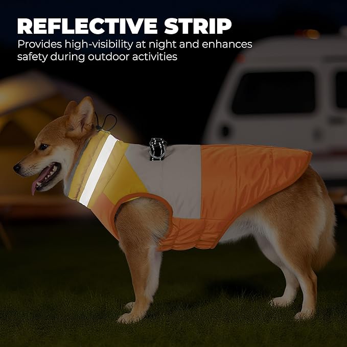 Dog Coats for Large Dogs, Reflective Dog Winter Coat Waterproof Windproof Clothes, Warm Cold Weather Dogs Jacket with Harness Built in Turtleneck Snowsuit, Orange XXX-Large