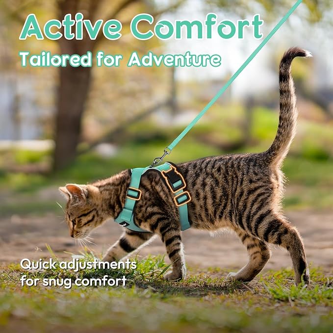 Dooradar Cat Harness and Leash Set, Escape Proof Safe Adjustable Kitten Vest Harnesses for Walking, Easy Control Soft Breathable Mesh Jacket with Reflective Strips for Cats, Green, XS
