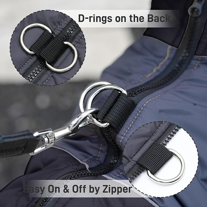 Warm Fleece Dog Coats for Small Dogs,D-Rings Waterproof Puppy Jacket for Cold Winter,Black S