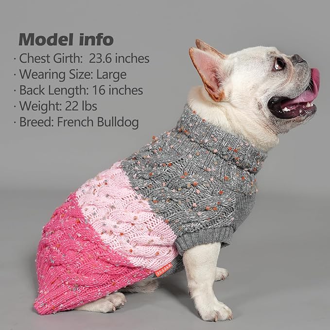 KYEESE Dog Sweater Color Block with Fuzzy Thread Knitted Turtleneck Pet Knitwear with dots in a Variety of Colors for Small Dogs Fall Winter Dogs Clothes, Pink, M