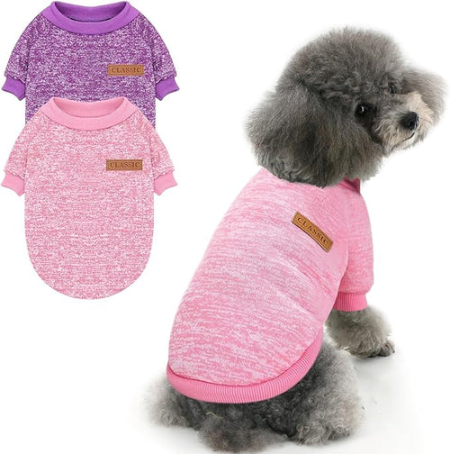 2 Pieces Pet Dog Classic Knitwear Sweater, Fleece Coat for Small,Medium Dogs,Warm Pet Dog Cat Clothes,Soft Puppy Customes for Chihuahua Yorkshire Tzu (Pink Purple,XS)
