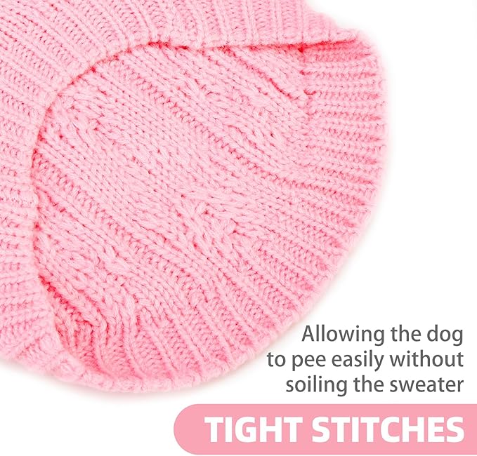 PUPTECK Dog Sweater, Turtleneck Warm Knitted Pullover Coat, Thick Cable Knitwear Clothes in Winter, Pet Apparel Outfits for Small Medium Dogs, for Cold Weather Indoor & Outdoor, Pink M