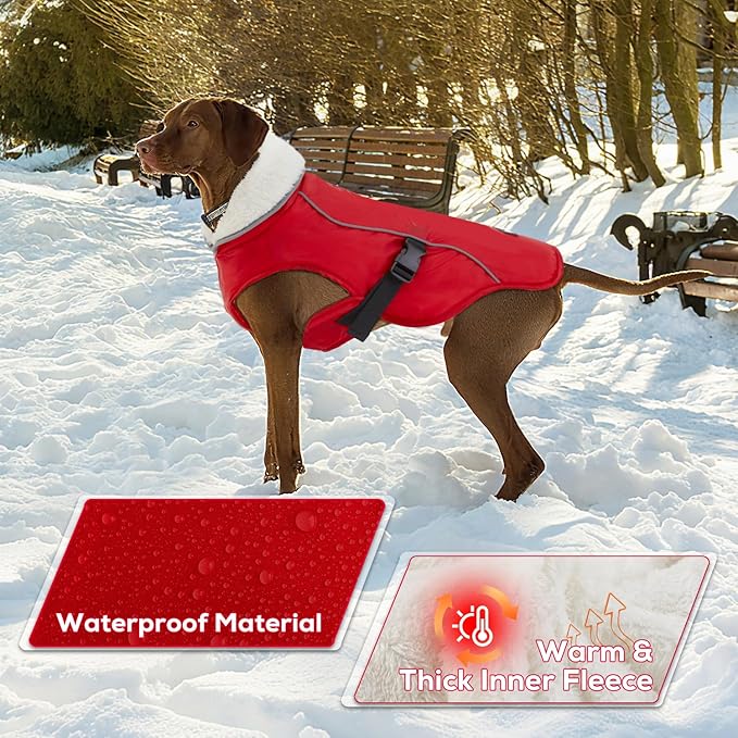 EMUST Dog Winter Coat, Thick Windproof Dog Jacket, Pet Winter Vest for Small/Medium/Large Dogs, Red, XXL