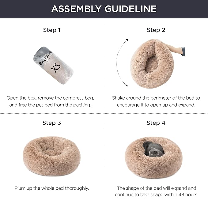 Bedsure Calming Dog Bed for Small Medium Dogs - Donut Washable Medium Pet Bed, 27 inches Anti-Slip Round Fluffy Plush Faux Fur Cat Bed, Dark Grey