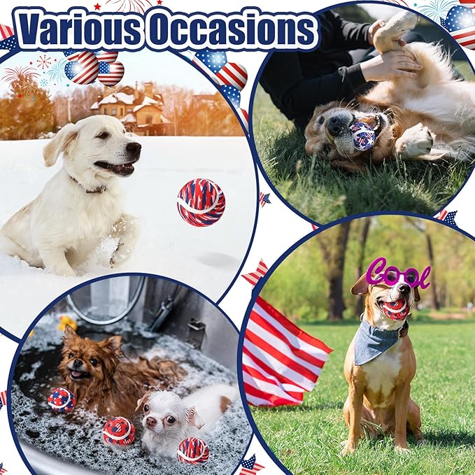 36 Pcs Independence Day Dog Squeaky Tennis Balls 2.5 Inch Interactive Pet Toys Ball for Small Medium Large Dog Plush Chew Toys Teeth Cleaning for Aggressive Chewers Cat Interactive Training