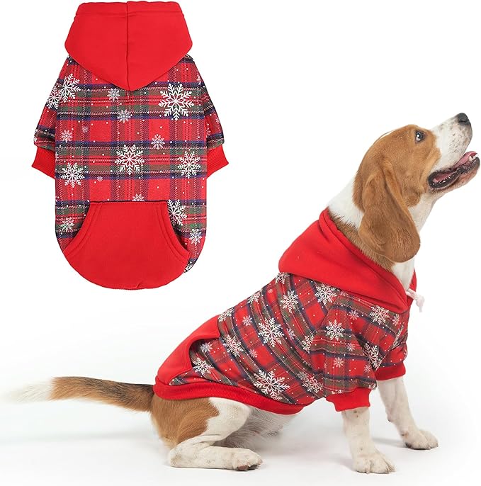 PUPTECK Fall Winter Dog Hoodie Pet Sweatshirt Soft Warm Clothes Fleece Lined with Hat for Small Medium Large Dogs, Pocket Design, Snow M