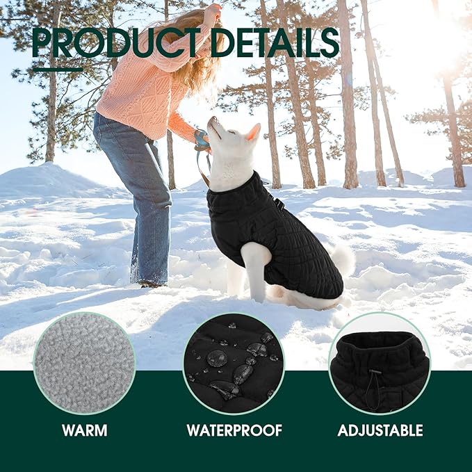 Kuoser Small Dog Jacket | Fleece-Lined Cold Weather Gear for Yorkies Chihuahua | Reflective Edges Guard Mini Breeds on Night Walks, Quick-Dry Fabric, Black S