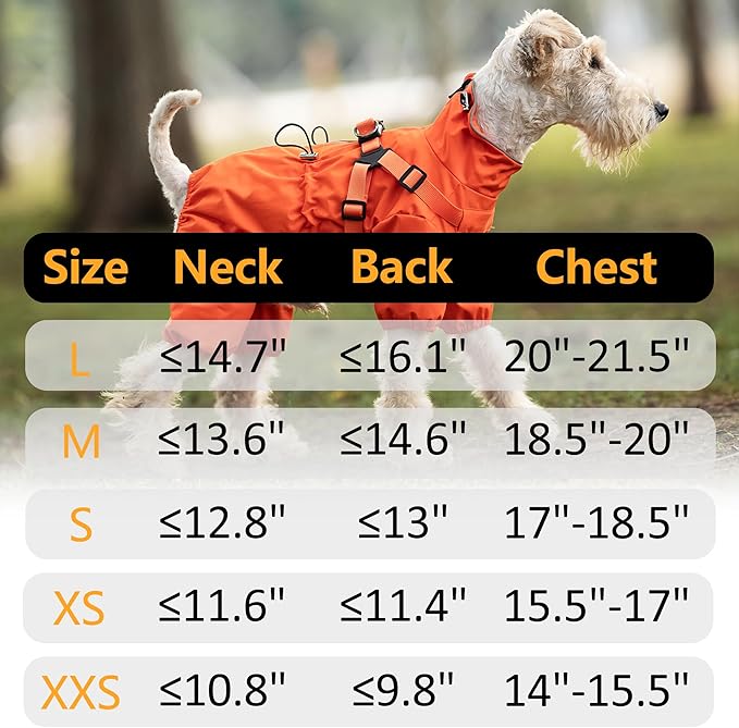 Mile High Life Waterproof Dog Raincoat, Full Coverage Small Dog Rain Coat with Harness, Adjustable 4 Legs Puppy Rain Jacket with Reflective Strip and Elastic Cuffs (Orange, XXS Back Length 9.8")