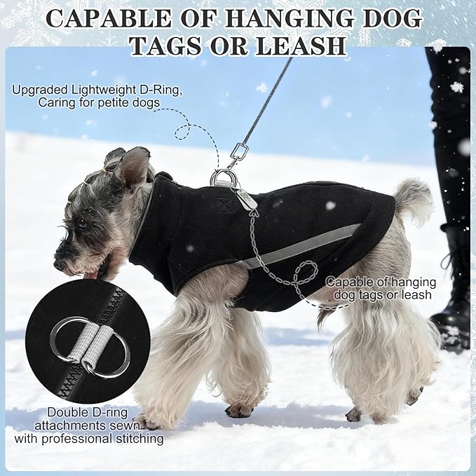 EXPAWLORER Dog Fleece Vest Jacket Sweater for Small Medium Large Dogs, Cold Weather Winter Coat Hoodie with Leash D-Ring and Zipper, Reflective Warm Sleeveless Puppy Clothes for S M L Boys Girls Cats