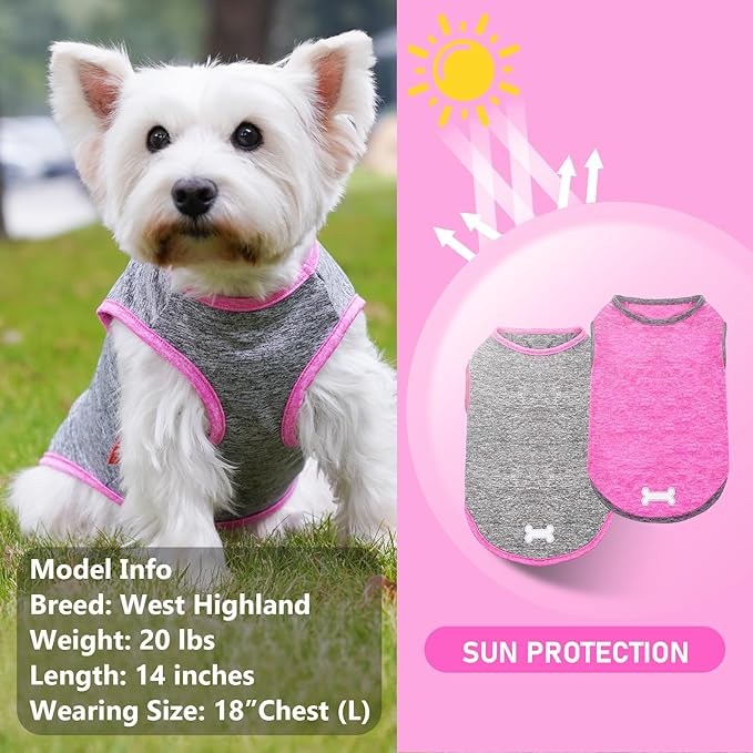 KYEESE 2 Pack Dog Shirts Quick Dry Soft Stretchy Dog T-Shirts with Reflective Label Tank Top Sleeveless Vest Pet Clothes for Small Medium Dogs, XX-Large, Grey+Hotpink