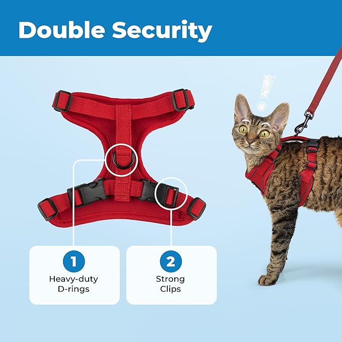 Voyager Escape Proof Cat Harness and Leash Set with Reflective Stitching, Neoprene Handle 5ft - Supports Small, Medium and Large Cats, Kittens for Walking by Best Pet Supplies - Red, XXS