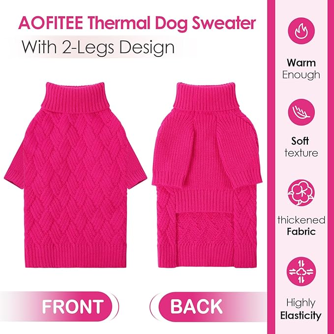 AOFITEE Small Dog Sweater, XS Sweaters for Dogs, Warm Dog Christmas Sweater, Dogs Winter Sweaters for Puppy, Turtleneck Thick Puppy Sweatshirt Female Male for Yorkie, Chihuahua (Rose Red, XSmall)