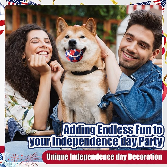 36 Pcs Independence Day Dog Squeaky Tennis Balls 2.5 Inch Interactive Pet Toys Ball for Small Medium Large Dog Plush Chew Toys Teeth Cleaning for Aggressive Chewers Cat Interactive Training