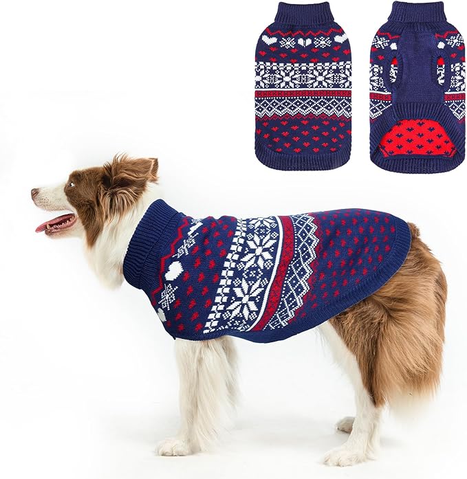 SCENEREAL Dog Sweaters for Large Medium Small Dogs, Soft, Warm Turtleneck Puppy Clothes Sweatshirt, Knitted Ugly Dog Christmas Outfits, Argyle Xmas Pet Cold Weather Coat for Girls Boys